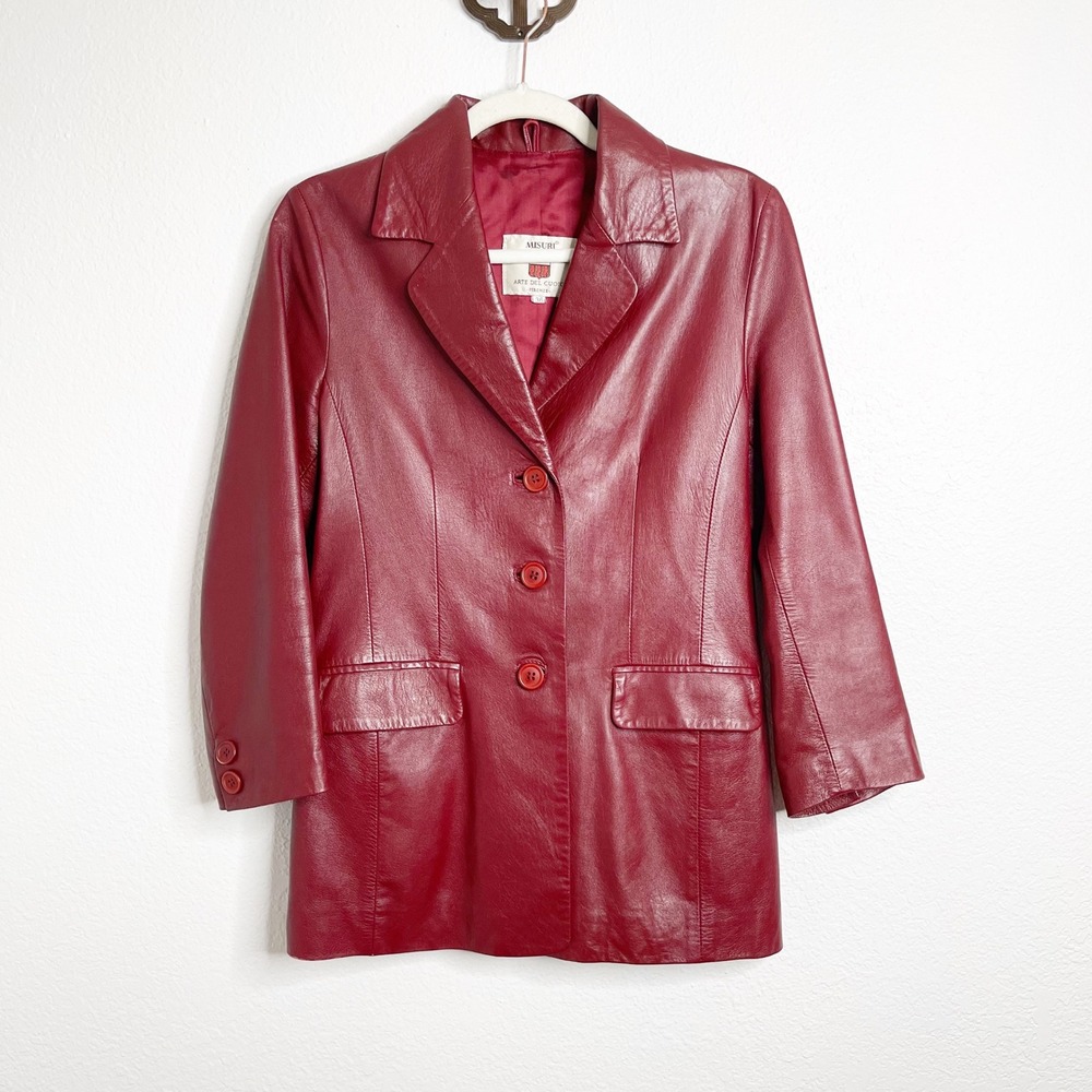Misuri Firenze Italian Burgundy Red Leather Blazer Jacket Made in Italy Size 36